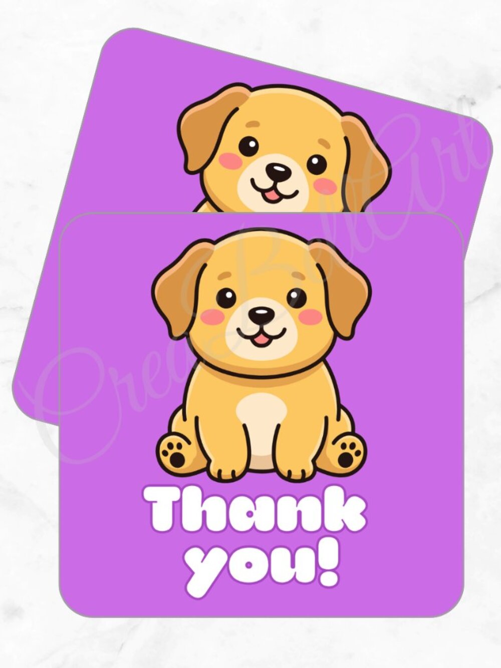 60 Pack Kawaii Dog Square Shaped Thank You Cards